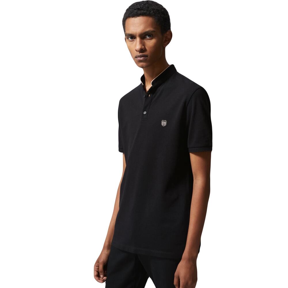 NWOT THE KOOPLES SPORT Polo Shirt Mens S Black Logo Mandarin Collar Short-Sleeve